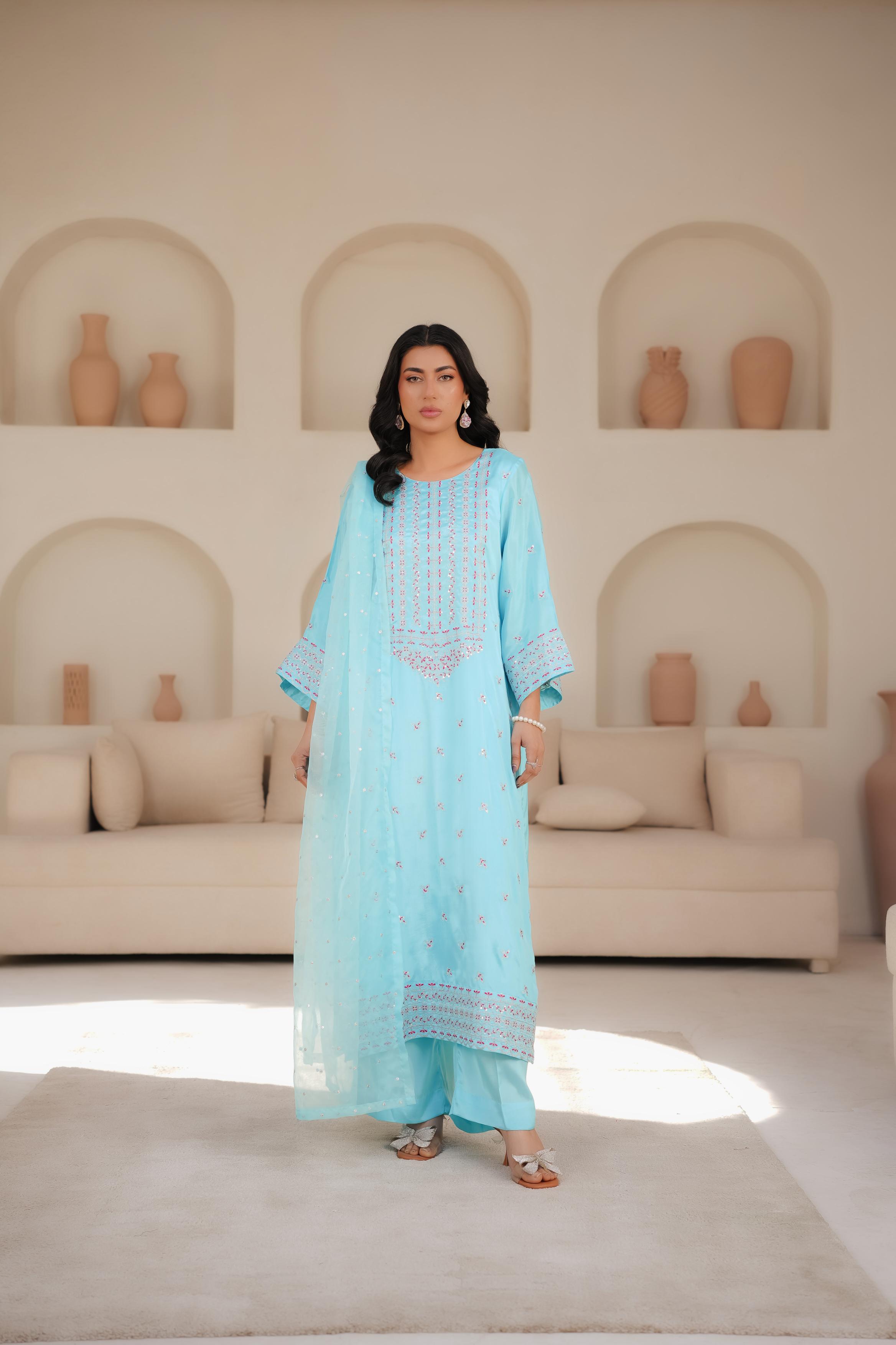 Sky Blue Embroidered - EF009